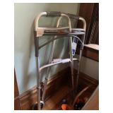 DELUXE FOLDING WALKER W/ 5IN WHEELS, TWO BUTTON