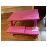 PLASTIC PICNIC TABLE, PINK, FOLDING DESIGN.