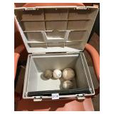 PLASTIC STORAGE CASE W/ (4) BASEBALLS, INCLUDES
