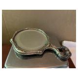 VTG GERMAN SILVER HAND MIRROR, REPOUSSE FLORAL