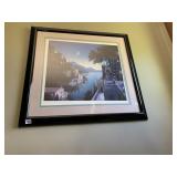 BUSKELS SIGNED ART PRINT, COASTAL VILLA SCENE,