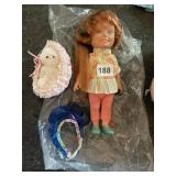 VTG DOLL W/ WATERMELON PRINT TOP, PINK PANTS,