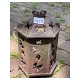 CAST IRON LANTERN, BUTTERFLY CUTOUTS, HEXAGONAL