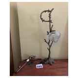 BRONZE-TONE TREE LAMP W/ CRACKLE GLASS SHADE,