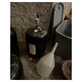GLASS CARBOY W/ AIRLOCK, FILLED W/ DARK LIQUID,