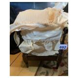 VTG MINIATURE DOLL BED, WOODEN FRAME, FABRIC