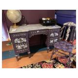 VTG PAINTED DESK W/ MATCHING CHAIR, FLORAL MOTIF,