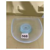 OPALESCENT BLUE GLASS BOWL, CURVED SIDES.