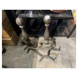 VTG CAST IRON FIREPLACE ANDIRONS (PR) W/ MATCHING