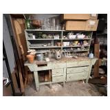 2 PIECE WORK TABLE AND SHELVES CONTENTS NOT