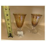 VTG ART GLASS GOBLETS, IRIDESCENT AMBER FINISH,