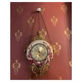 VTG WALL CLOCK, PORCELAIN DIAL W/ FLORAL DECOR,