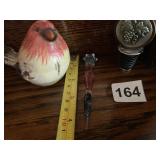 VTG HAND-PAINTED BIRD FIGURINE, ART GLASS SWIRL