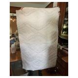 WHITE QUILT W/ RUFFLED CHEVRON PATTERN, POLYESTER