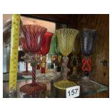 ART GLASS GOBLETS, MULTICOLOR, SPIRAL STEMS W/