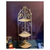 WROUGHT IRON CORNER SHELF, 3-TIER, BIRD AND LEAF