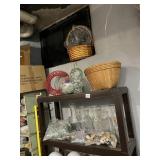 GLASS BOTTLES, WICKER BASKETS, DECORATIVE STONES,