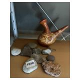 TERRACOTTA POTTERY VESSEL W/ PAINTED DETAIL,
