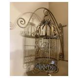 VTG METAL BIRD CAGE, WALL-MOUNTED, GILT FINISH,
