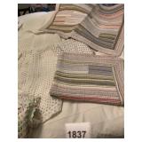ASSORTED TEXTILES INCL STRIPED QUILTS AND