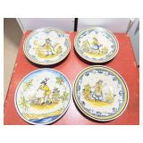 CERAMIC PLATES W/ HAND-PAINTED FIGURES, SIGNED