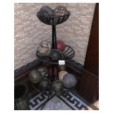 METAL THREE-TIER STAND W/ ASSORTED DECORATIVE