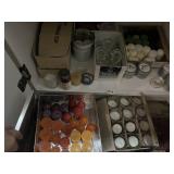 ASSORTED VOTIVE CANDLES, TEA LIGHTS, GLASS VOTIVE