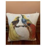 VTG BIRD THEME NEEDLEPOINT PILLOW, CREAM
