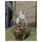 GLASS VASE FILLED W/ ASSORTED US CIRCULATED