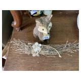 STRAW FOX FIGURINE, DRIED LAVENDER BUNDLE.
