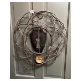 VTG METAL GRAPE DISH ON CHAIN, SHIELD WALL MOUNT.
