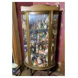 OAK CURIO CABINET, BOWED GLASS FRONT, BALL AND