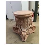 TERRACOTTA PEDESTAL STAND, ORNATE LEAF AND SCROLL