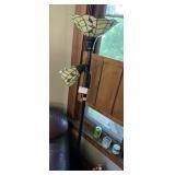 STAINED GLASS FLOOR LAMP, DUAL LIGHTS, FLORAL