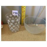 ART GLASS VASE AND BOWL, POLKA DOT AND SWIRL