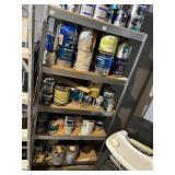 METAL STORAGE SHELVING UNIT, FOUR TIERS, CONTENTS