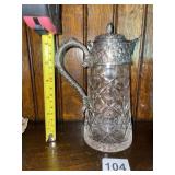 CRYSTAL DECANTER W/ PEWTER LID, GRAPE VINE MOTIF,