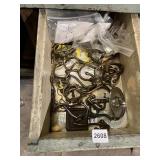 ASSORTED BRASS HOOKS, WALL PLATES, ELECTRICAL