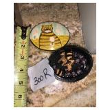 PAINTED WOOD TRINKET BOX W/ CAT MOTIF, CONTAINS
