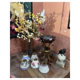DECORATIVE METAL PEDESTAL BOWL, ARTIFICIAL FLORAL