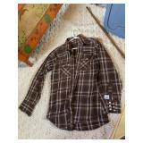VTG PLAID WESTERN SHIRT, BROWN/WHITE/RED, SNAP