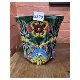 MEXICAN MAJOLICA PLANTER, HAND PAINTED FLORAL