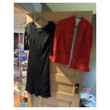 BLACK CHIFFON DRESS, RED EMBROIDERED SILK-STYLE