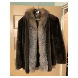 GARTENHAUS FUR COAT, BROWN FUR W/ CONTRASTING FUR