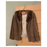 CARL W. HERRMANN INC. FUR JACKET, BROWN CURLY