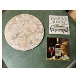 MARBLE LAZY SUSAN AND DECORATIVE WINE-THEMED
