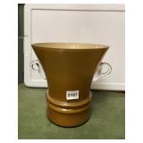 VTG AMBER GLASS VASE W/ CLEAR GLASS HANDLES,