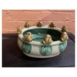 VTG CERAMIC FROG PLANTER, FIGURAL FROG RIM, GREEN
