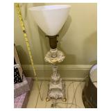 TABLE LAMP, PORCELAIN BASE, GILT ACCENTS, MILK