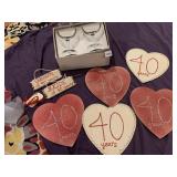 ANNIVERSARY DECORATIONS W/ GLITTER HEARTS, WOODEN
